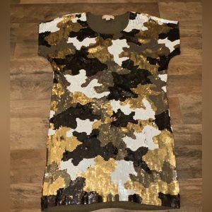Michael by Michael Kors Sequin Camo Dress Size M Midi Short Sleeves